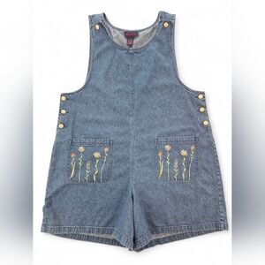 Vintage Denim & Co. Embroidered Denim Shortalls Overalls 1X Vintage Y2K Floral